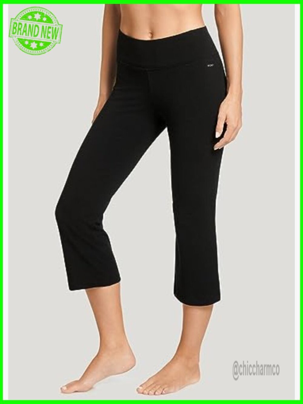 Cotton Stretch Flare Capri Leggings, Mid Rise, 22" Inseam, Workout Activewear - Picture 4 of 7